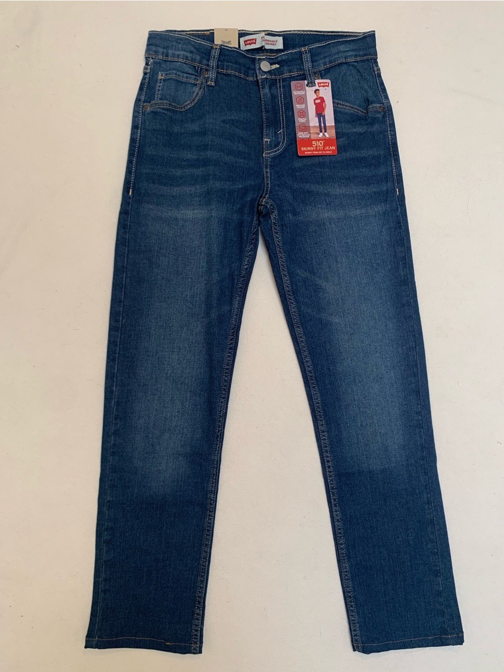 Levi's 510 Jeans Boys Youth Size 18 Blue Denim Skinny Leg Stretch Dark Wash NWT